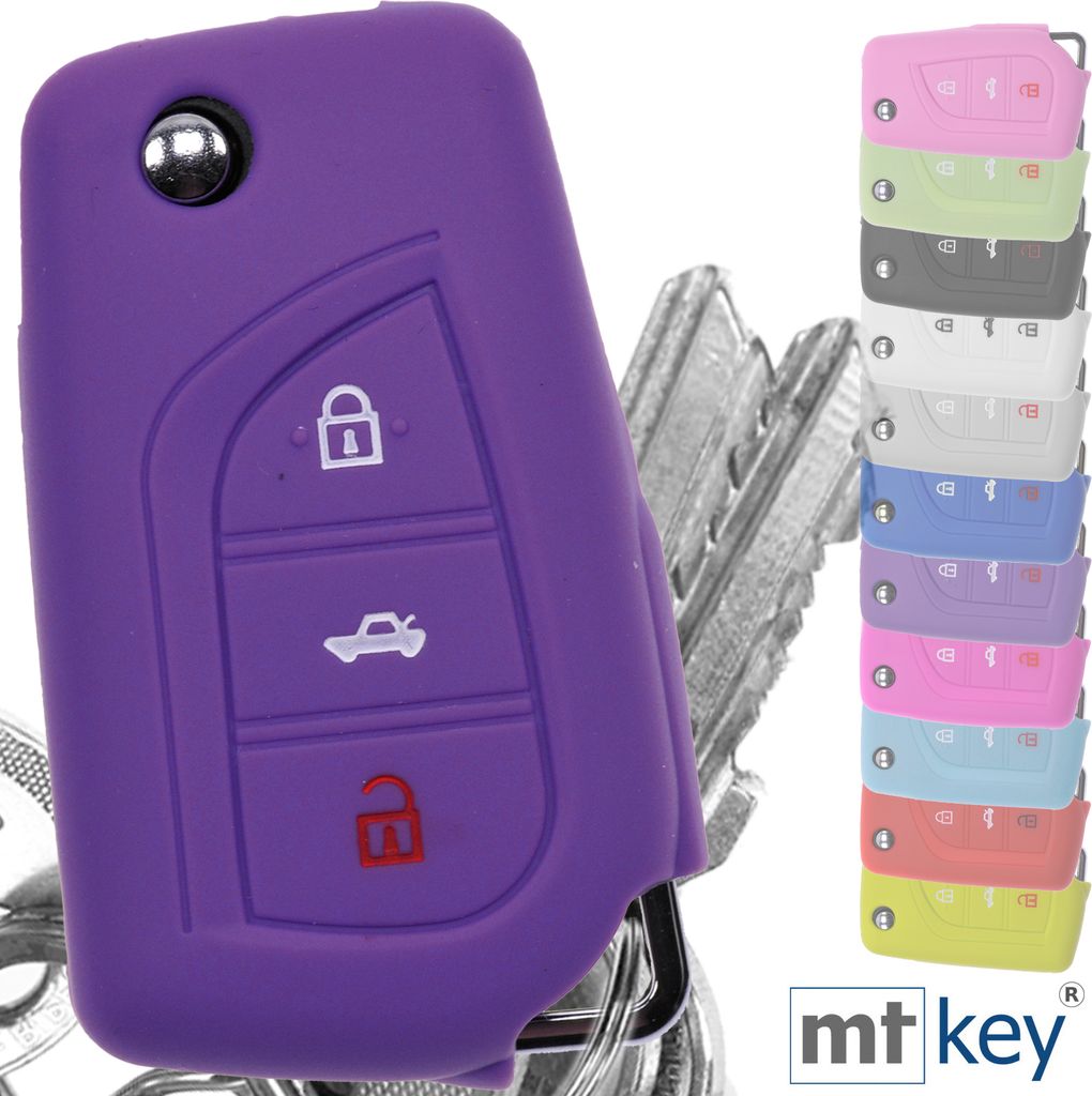 Auto Schlüssel Hülle Silikon Schutz Cover Lila kompatibel mit Toyota AURIS Corolla Avensis 3 Tasten Klappschlüssel