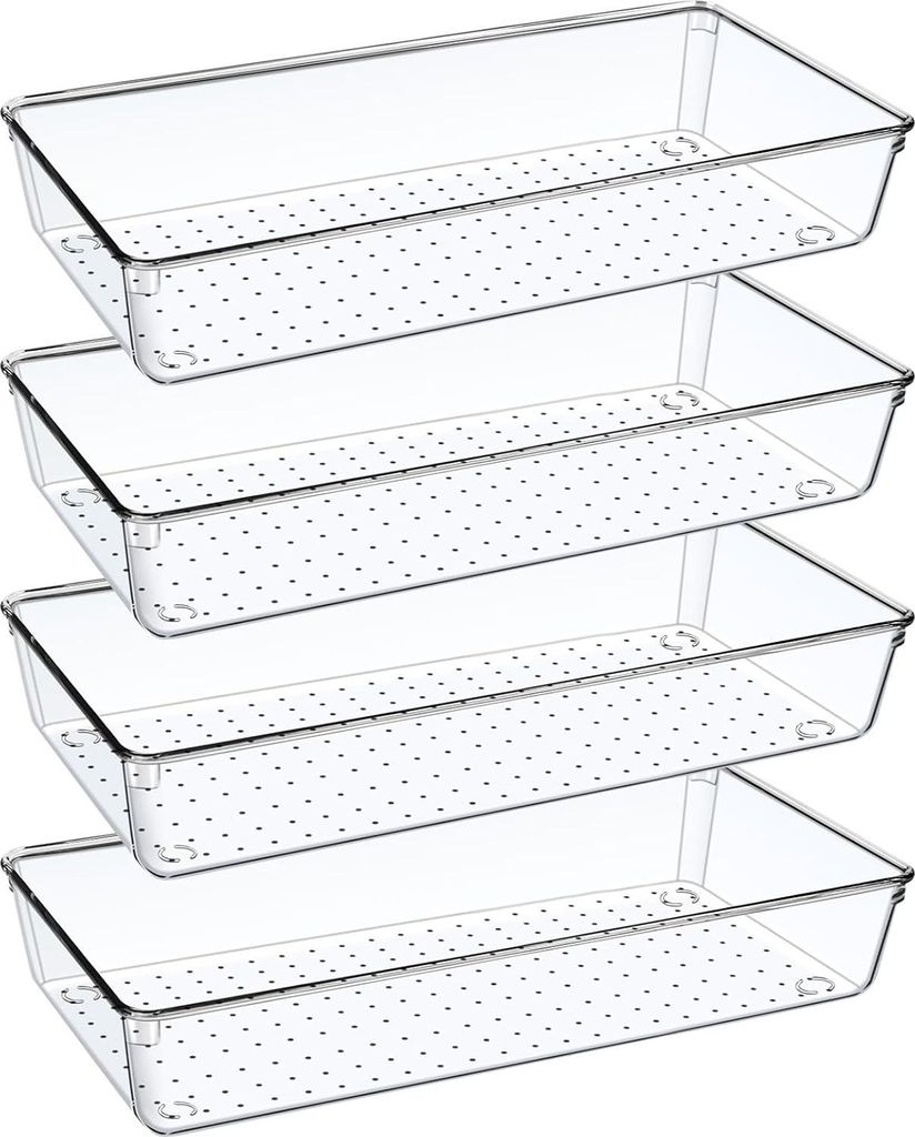 4-teiliges transparentes Lade-Organizer-Set, großes 30 cm Lade-Organisationssystem für Schminktische, Make-up Lade-Organizer für das Badezimmer,...