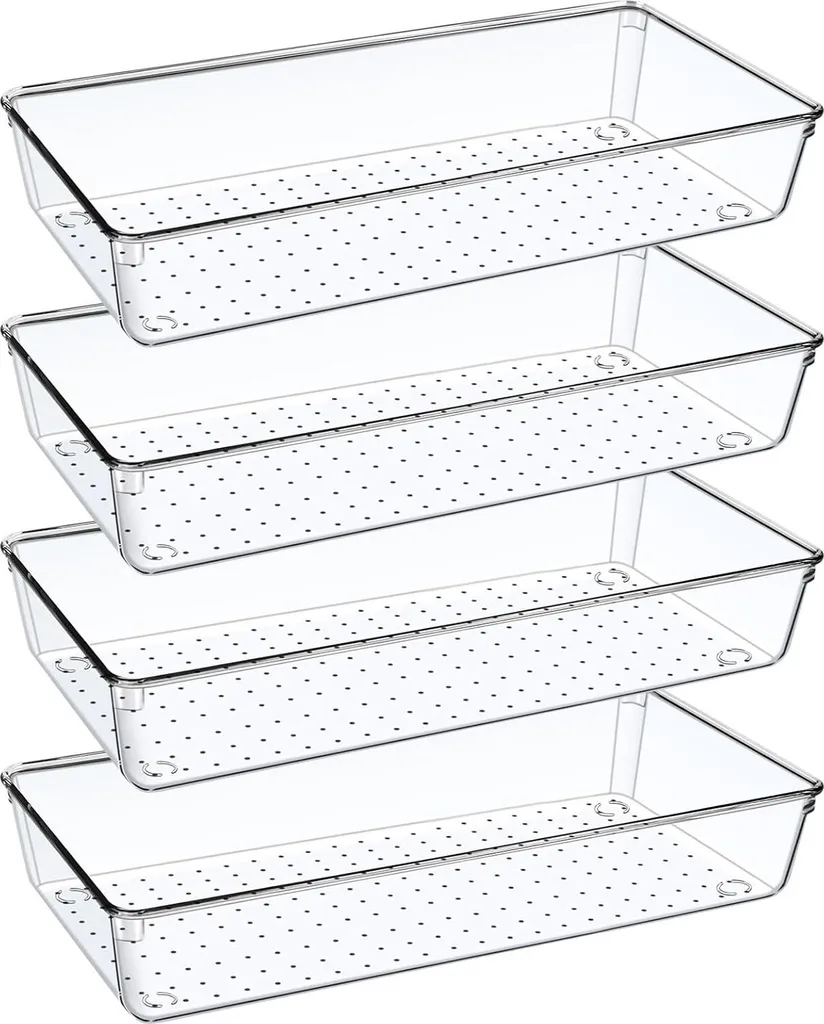 Organisateur maquillage transparent 30cm en acrylique rigide - Pack de 4