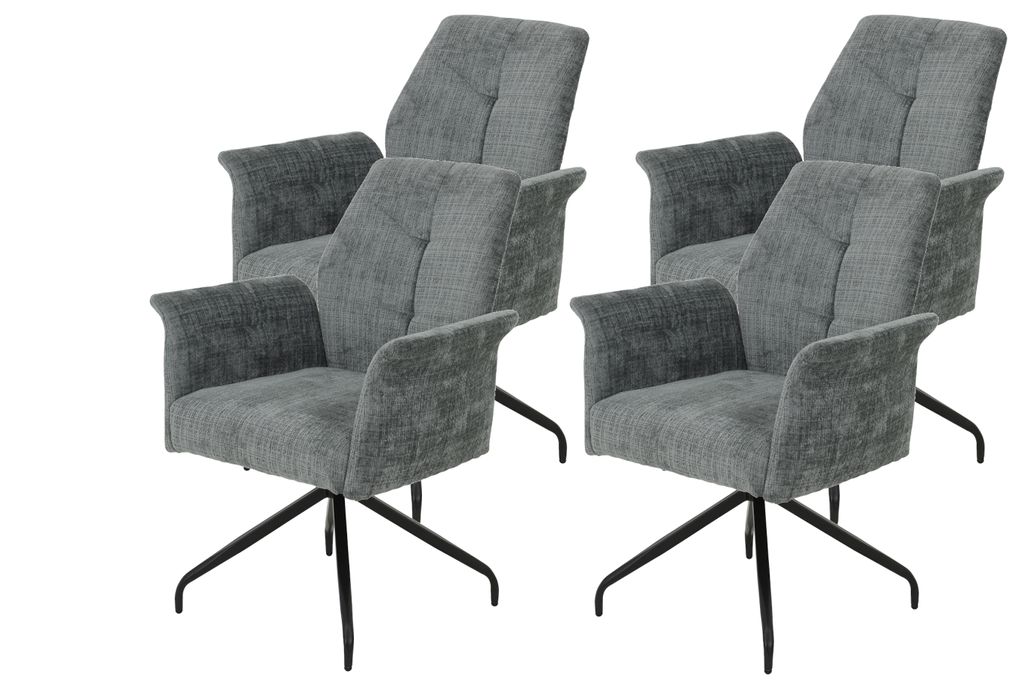 Hela Tische, 4er Set Armlehnstuhl, Sessel Viktoria-Bezug Webstoff Grau-Spider Gestell 360° drehbar-Komfortsitz Federkorb-XL Sitzbreite-120kg belas...