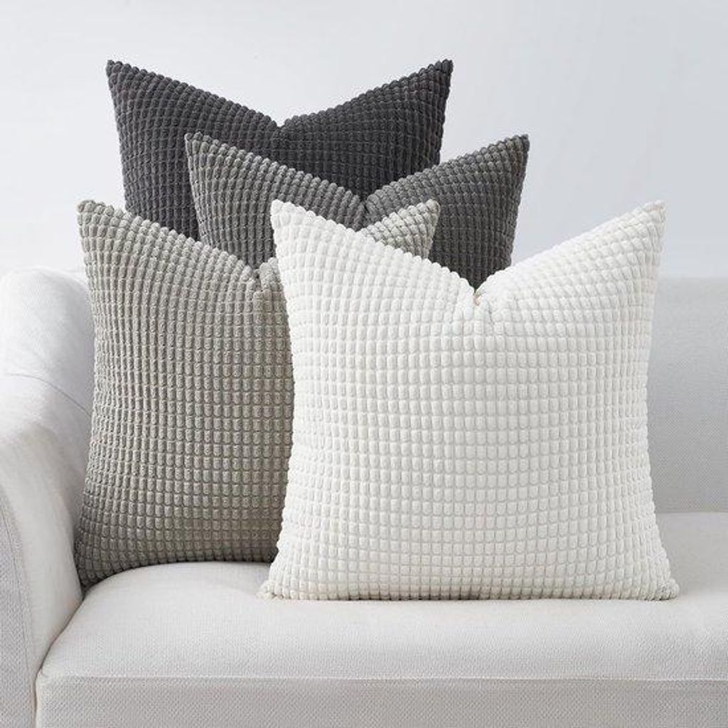 Famanu Kissenbezüge Set von 4 (45x45 cm) – Farbverlauf Dunkelgrau – Superweiches geripptes Corduroy