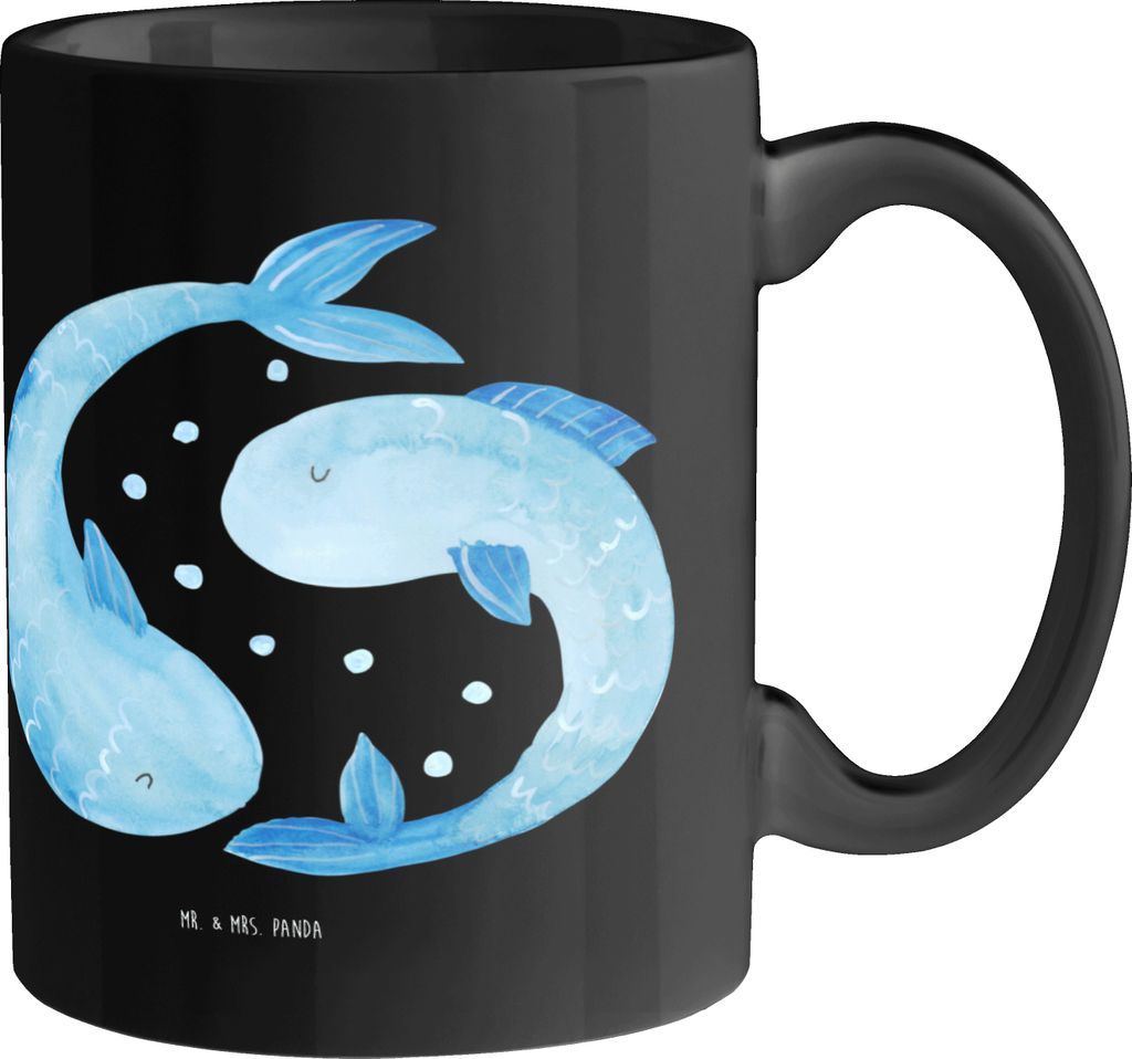 Mr. & Mrs. Panda Tasse Fische Schwarm - Schwarz - Geschenk, Produktbild 