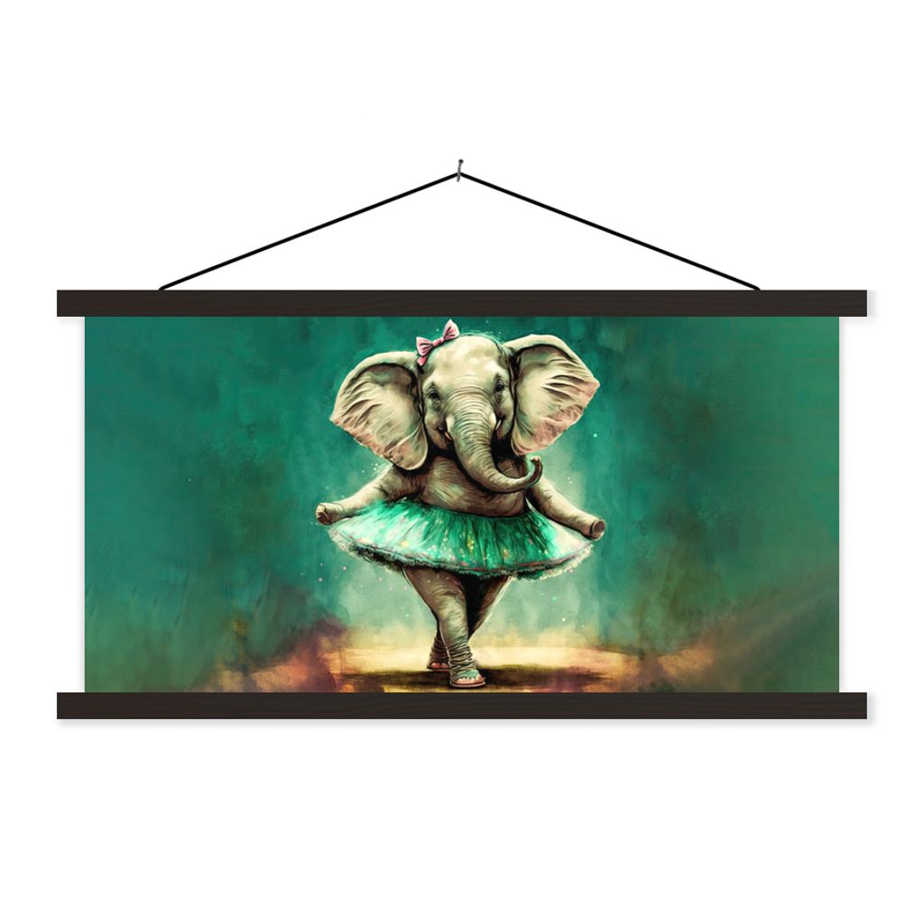 MuchoWow Textilposter Elefant - Ballerina - Farbe - Bogen - Porträt - Kinder 120x60 cm mit schwarzem Rahmen - Dekoration Schlafzimmer
