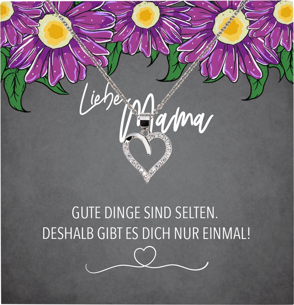 22Feels Echt Silber Halskette - Liebe Mama Geschenk Geburtstag Muttertag Mutter Schmuck Set für Frauen - Herz Anhänger, Karte
