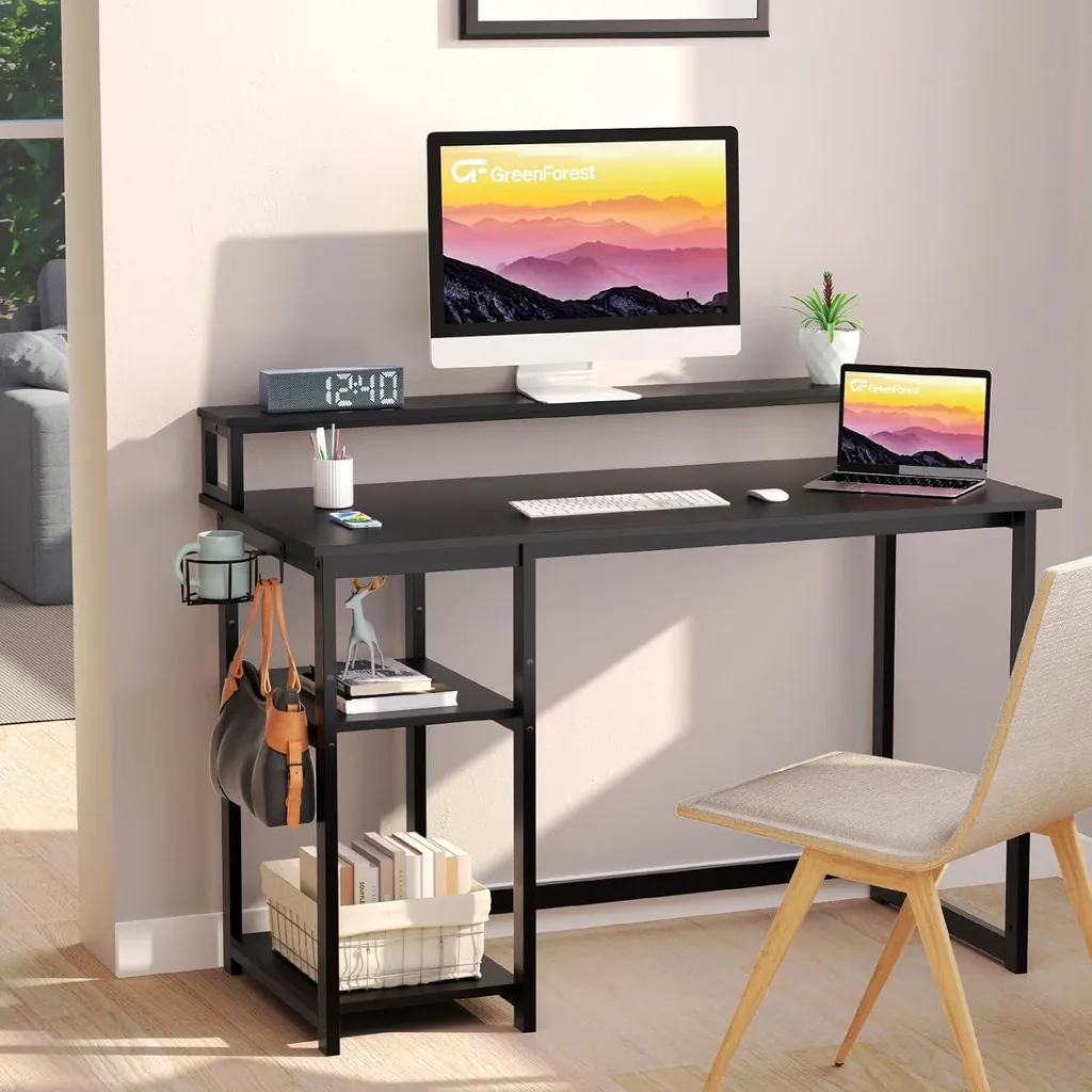Bureau Gaming Noir 100x50 - Support Écran pour Gain de Place - 2
