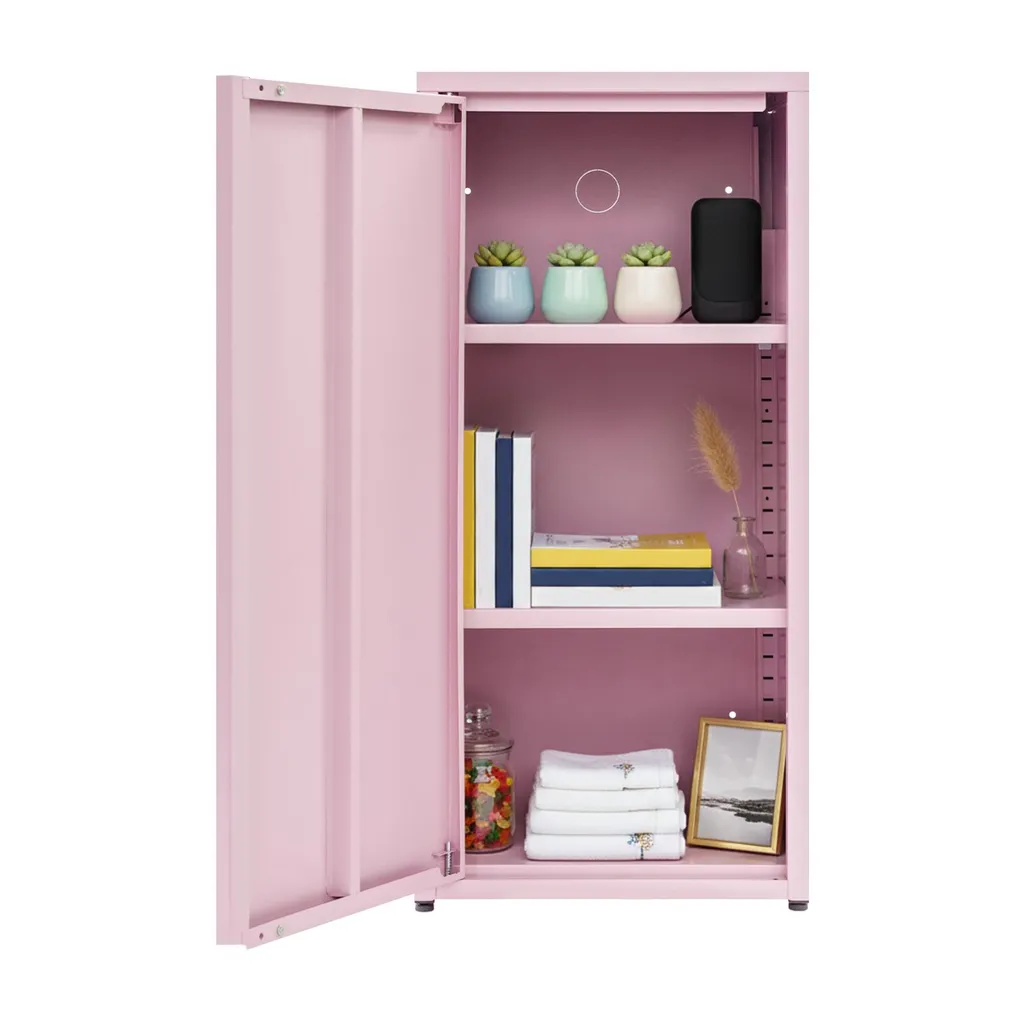 Armoire de rangement rose 40x35x88cm avec 3 étagères réglables - Modèle LINE