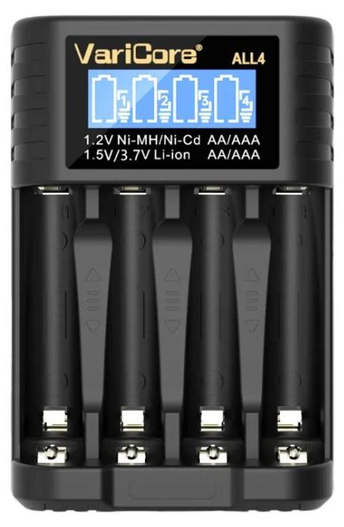 Intelligentes Batterieladegerät - Modell ALL4 USB - 4 Schächte AA AAA - NiMH NiCd Li-Ion 1,2–3,7 V - Schnellladen 1 A - USB-Eingang - ALL4-USB
