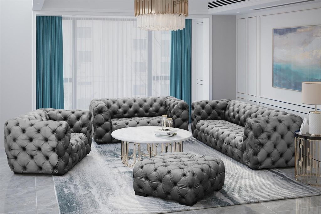 Sofaset Designersofa NATALIE 3-2-1 in Stoff Riviera Steel Produktbild 