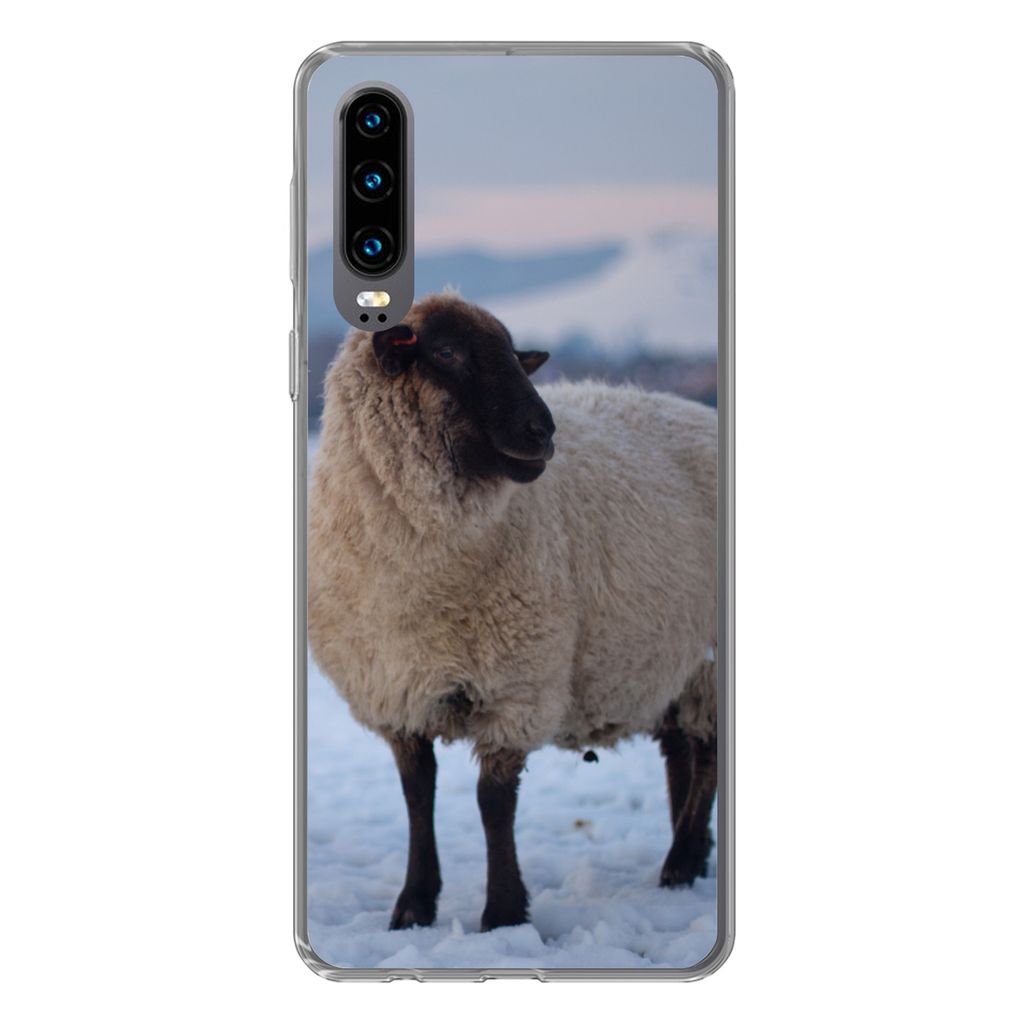 MuchoWow Handyhülle Schutzhülle Hülle für Huawei P30 Schaf - Schnee - Berg Silikon Softcase Handy Hülle - Kartenbesitzer