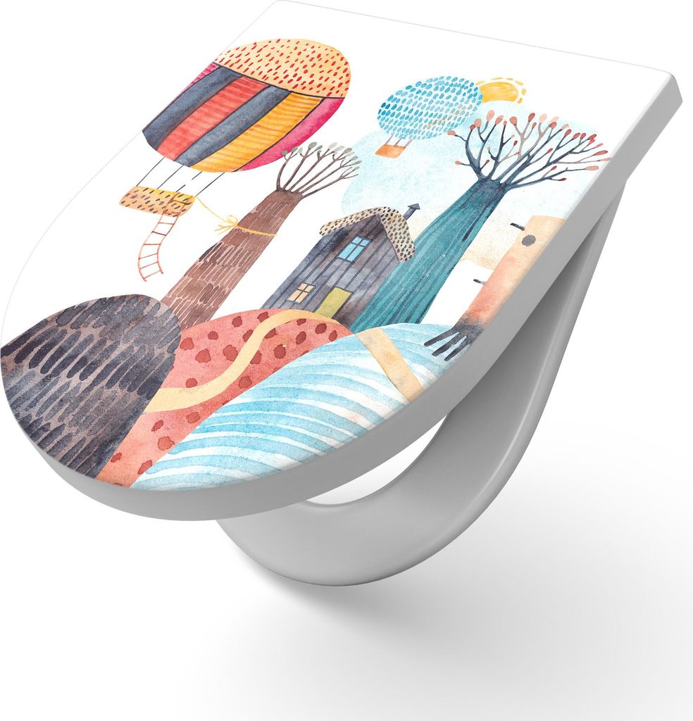 DEQORI WC-Sitz Duroplast 36,4x45,4 cm 'Illustration für Kinder' Toilettensitz WC-Brille