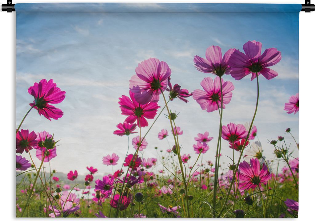 MuchoWow Wandteppich Wandbehang Blumen - Rosa - Cosmea 90x67.5 cm Tapisserie Dekoration Wandtuch - Fototeppich - Wand-Skulpturen