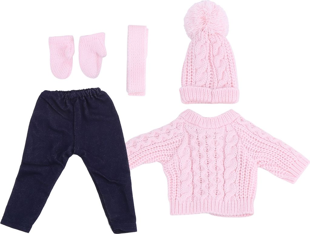 Puppenkleidung Pullover Hosen Hüte Schal Handschuhe Puppenzubehör für 18-Zoll-Babypuppe Q18-786 Hellrosa für 43-cm-Puppe