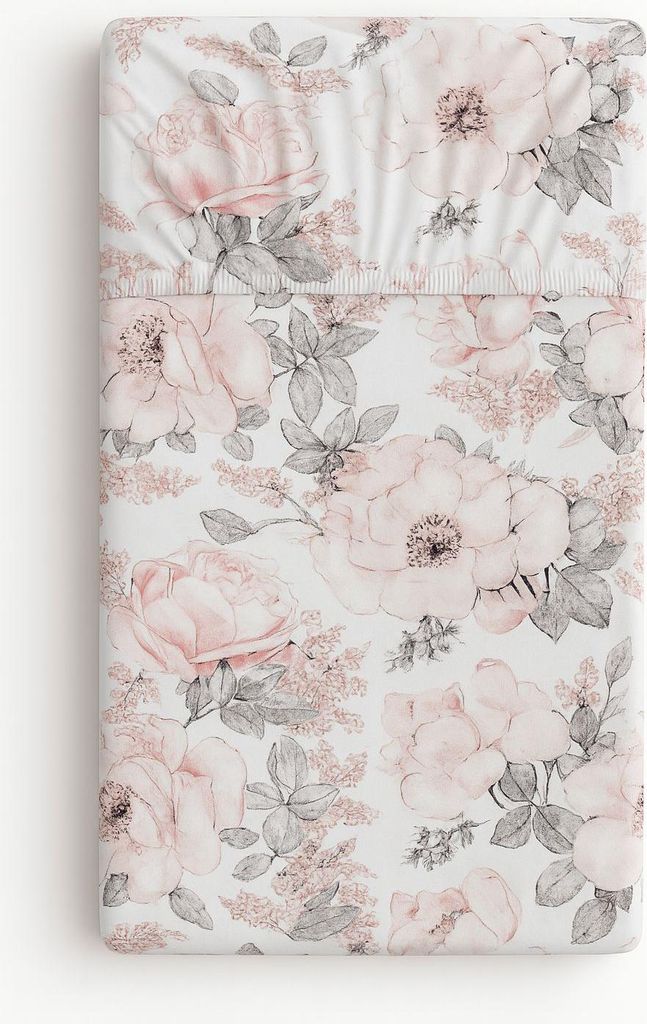 Spannbettlaken aus Baumwolle für Kinderbett 120x60 cm - Sepia-Rosen