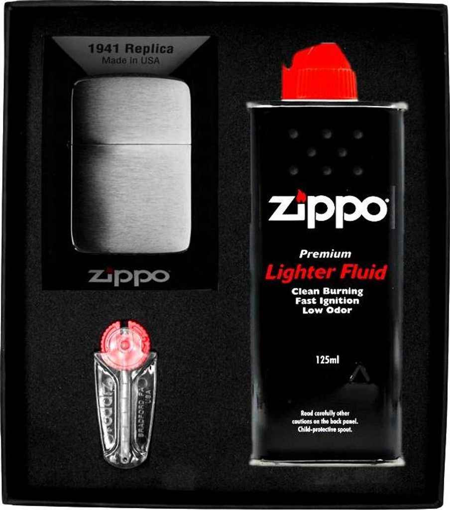 ZIPPO Feuerzeug Set REPLICA BRUSH CHROME Geschenk Nr. 1