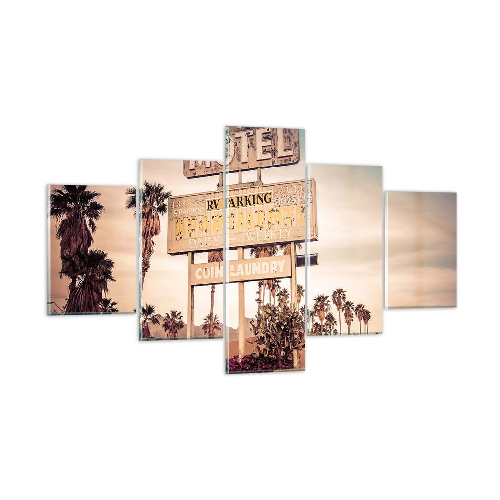 Bilder auf glas - Amerika Motel Straße Zeichen - 125x70cm - Glasbilder - Wandbilder - Kunstdruck - zum Aufhängen bereit - Wanddekoration aus Glas...