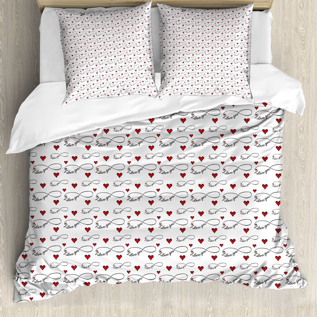 ABAKUHAUS Ich Liebe Dich Bettbezug, Unendlichkeit, Milbensicher Allergiker geeignet mit Kissenbezügen, 155 cm x 220 cm - 80 x 80 cm, Rot Schwarz W...