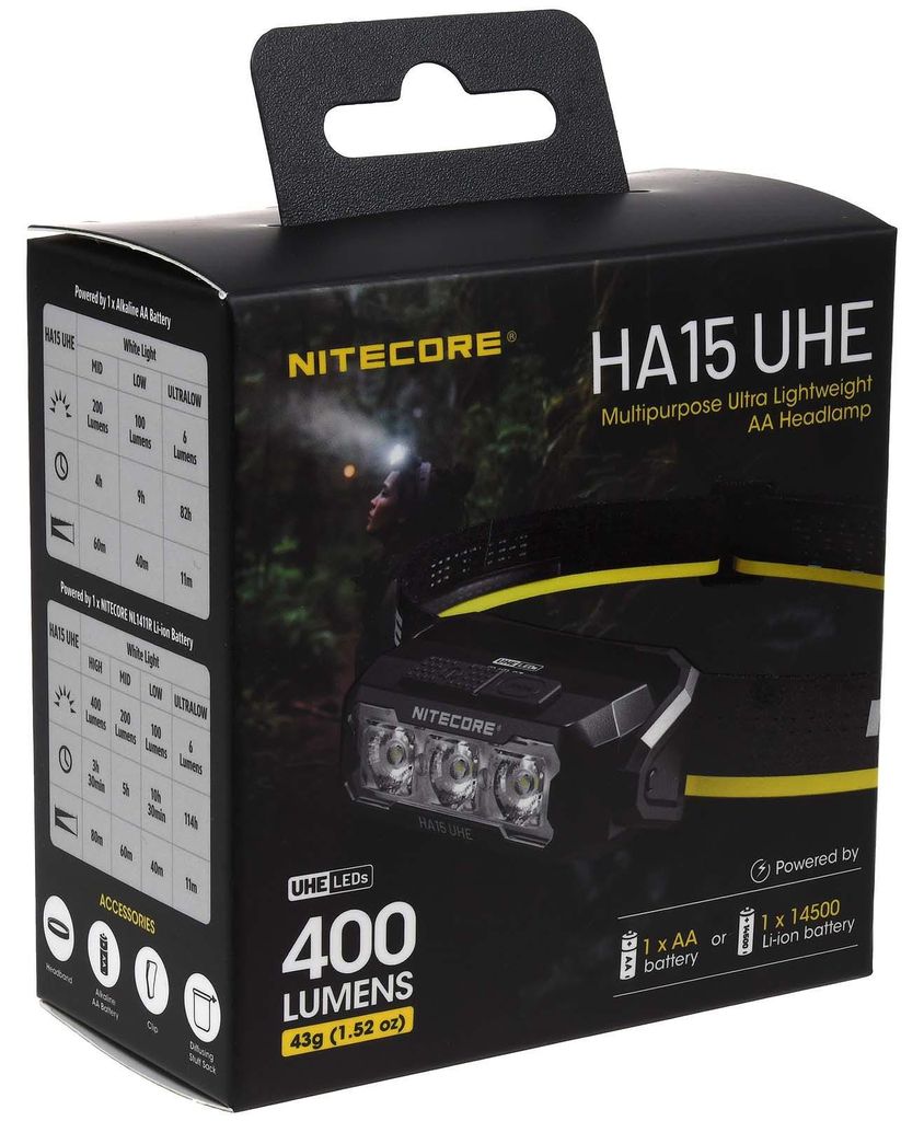 Nitecore HA15 UHE Stirnlampe mit NL1411R Akku 400 Lumen - Produktbild 