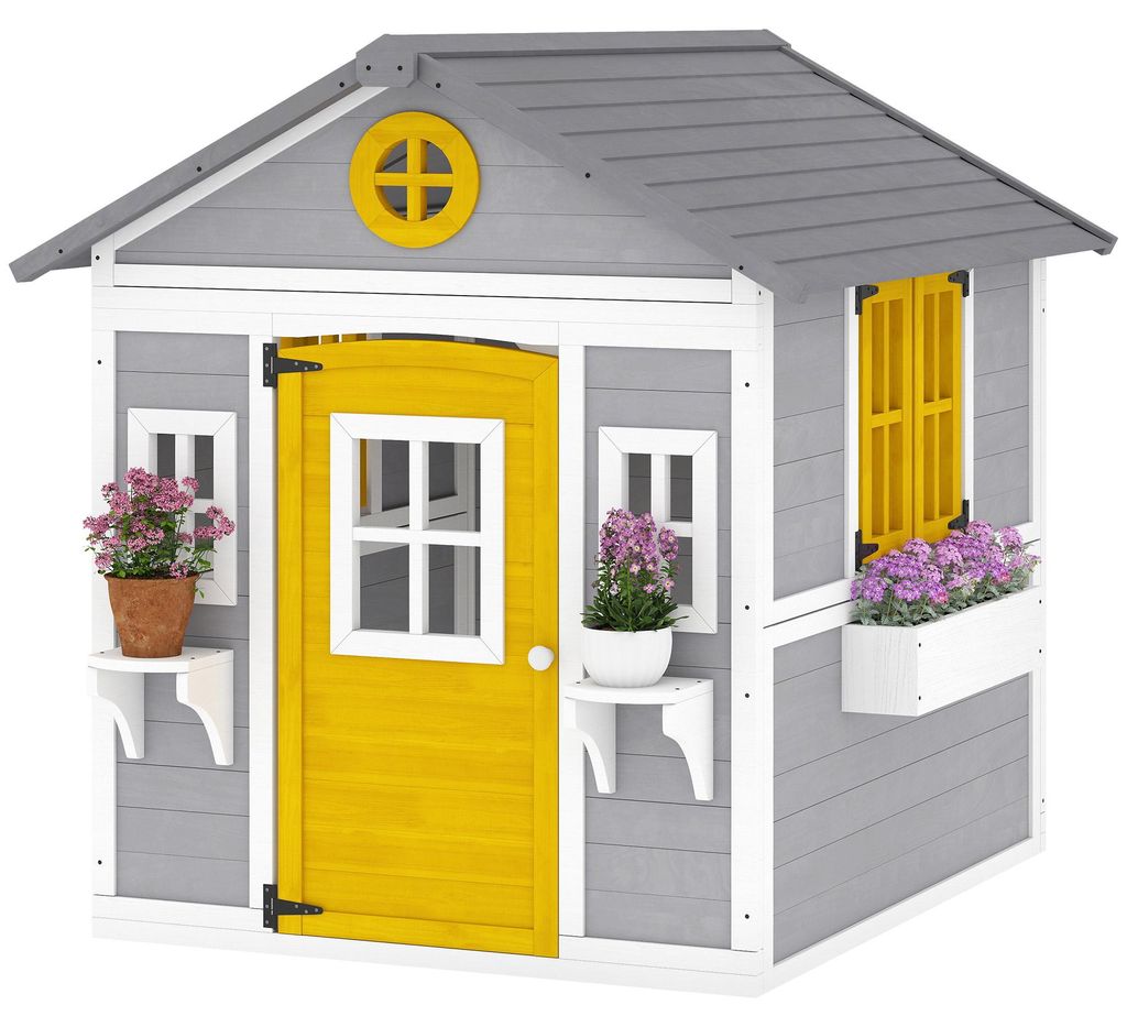 Outsunny Houten speelhuis voor kinderen met deur, 6 ramen Productafbeelding 