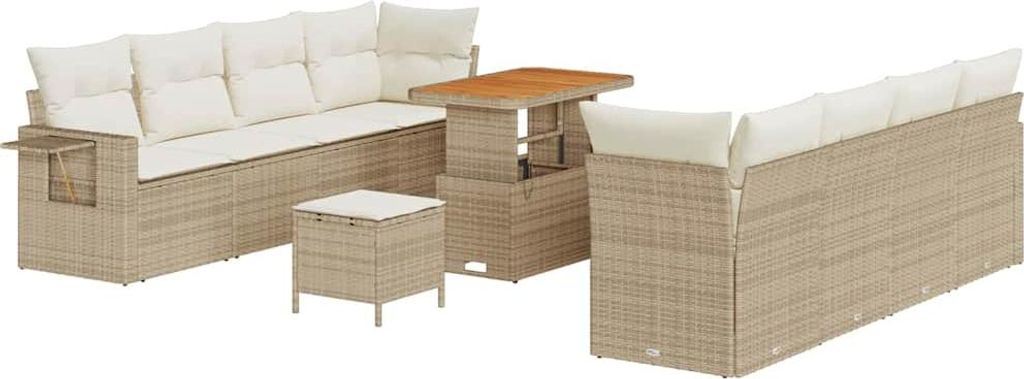 Gartensofa-set mit Kissen 11 pcs Beige und Creme Poly-Rattan