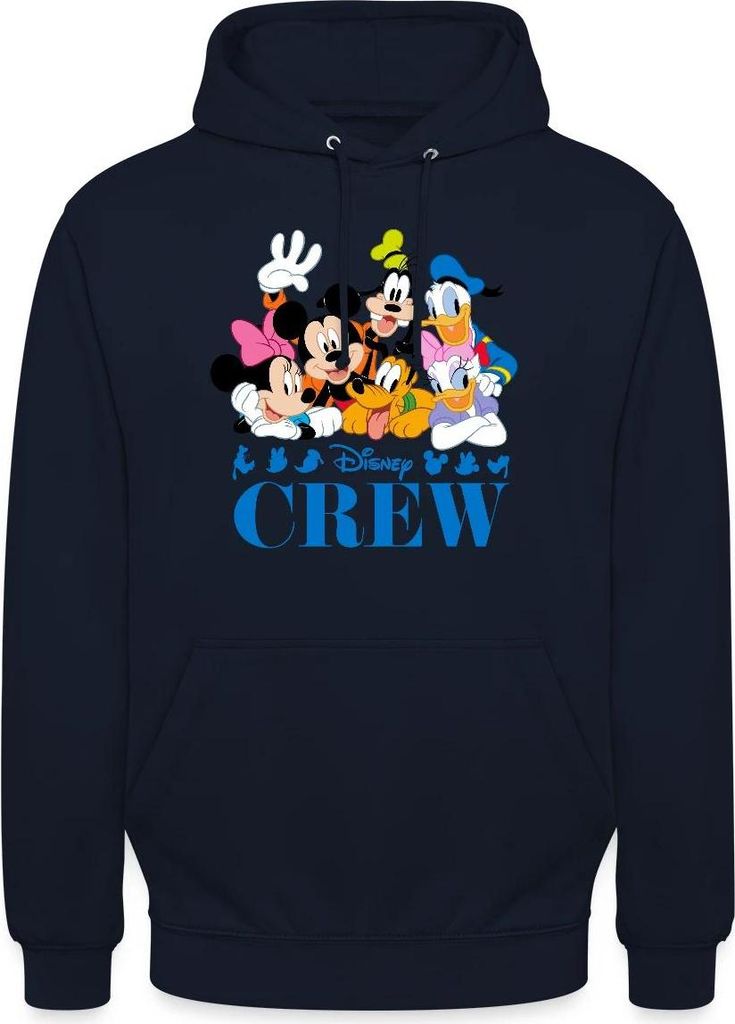 Mickey & Minnie Pluto Goofy Daisy Donald Crew Uni Hoodie, S, Navy