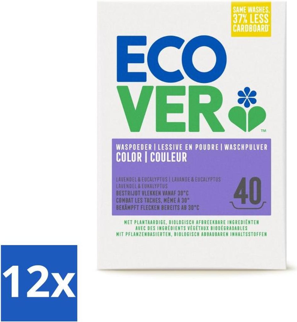 Ecover - Waschpulver Color - Für Buntwäsche - 3 kg - 40 Wäschen - Vorteilspack - 12 Stücke