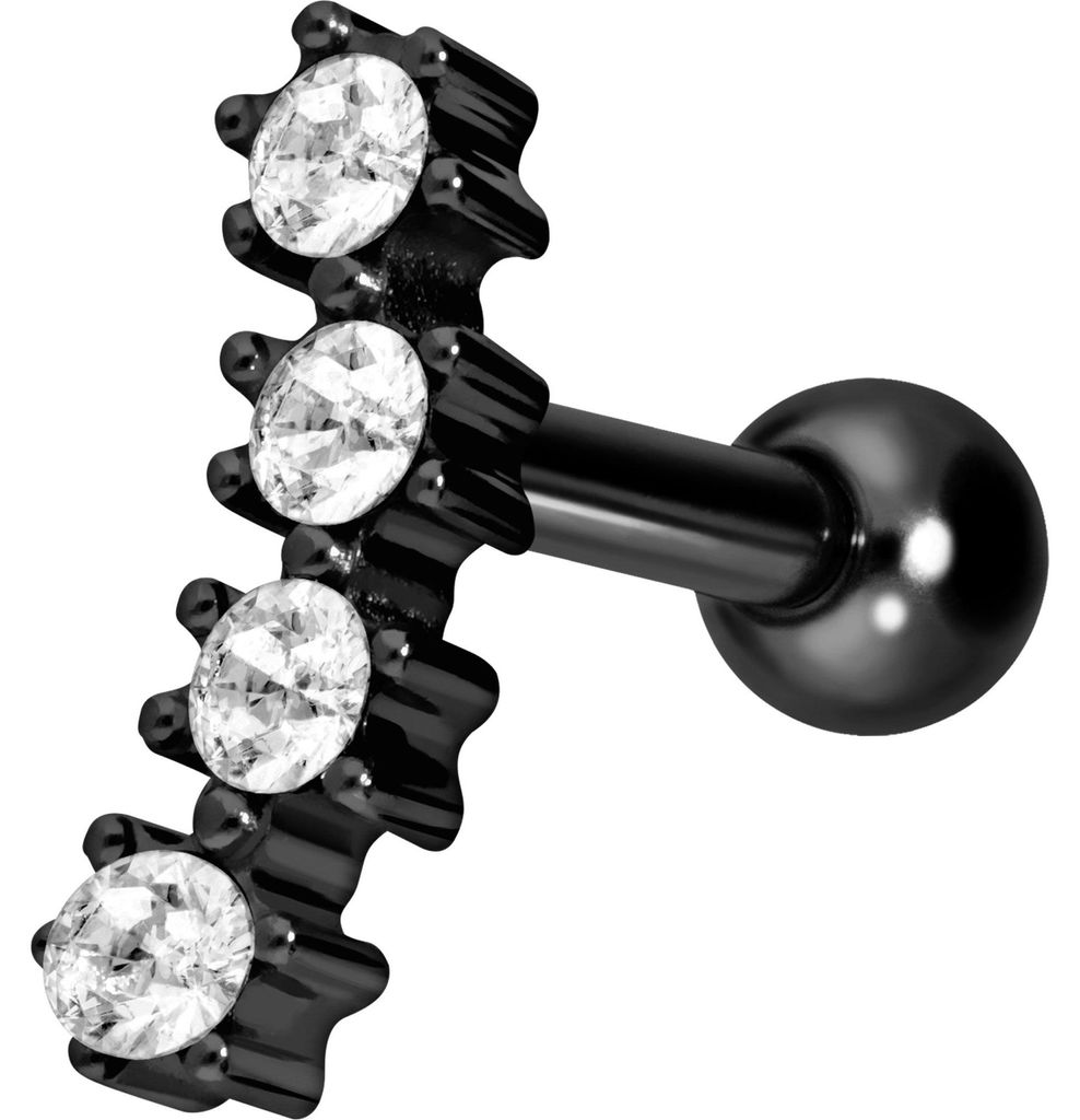 Ohrpiercing Titan Ohrpiercing mit Innengewinde 4 EINGEFASSTE KRISTALLE Schwarz Stablänge: 6mm