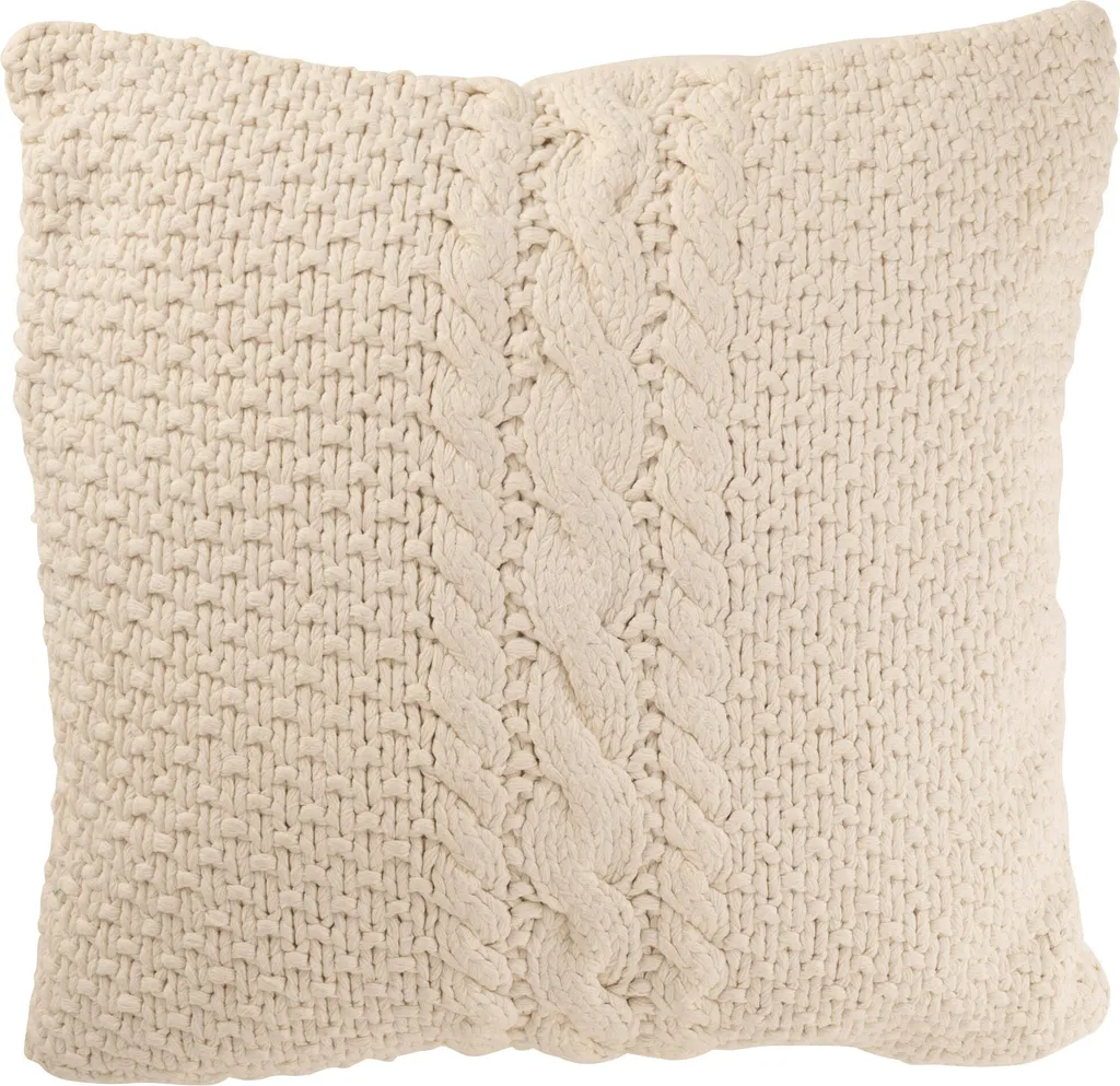Coussin de Sol Blanc en Coton Tressé et Tricoté J-Line - Format 50x50