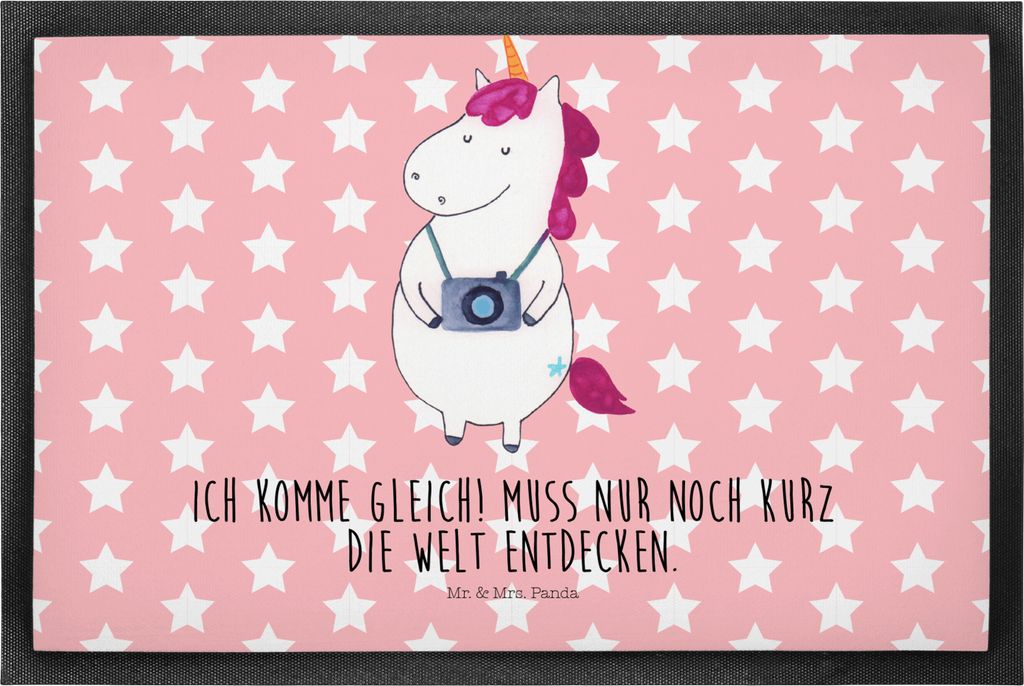 Mr. & Mrs. Panda Schuhabstreifer Einhorn Fotograf 50 x 75 cm - Rot Pastell - Geschenk, Weltenbummler, Schmutzfangmatte, Urlaub, Gummimatte, Fußabt...