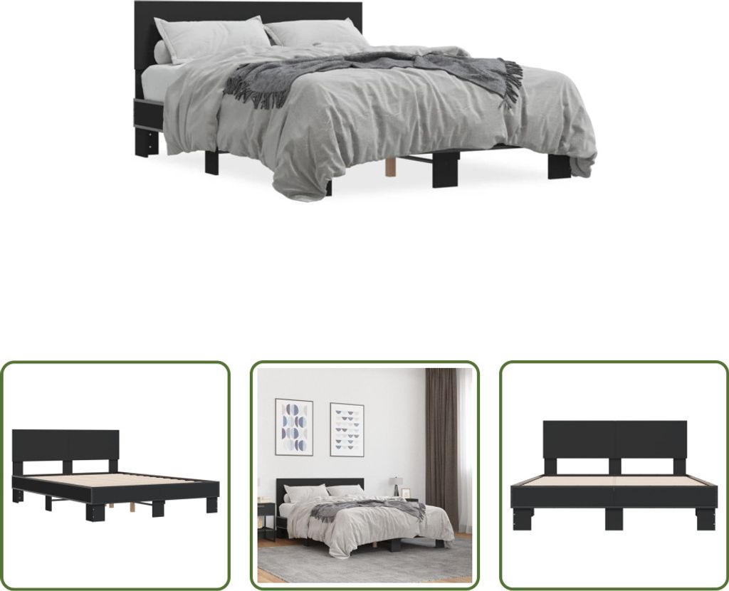 The Living Store Bettgestell Schwarz 120x200 cm Holzwerkstoff und Metall