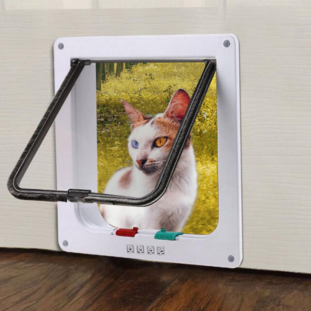 Jiubiaz Katzenklappe Katzenklappen 4 Wege Hundeklappe Katzentür mit 4-Wege-Schließsystem Katzen