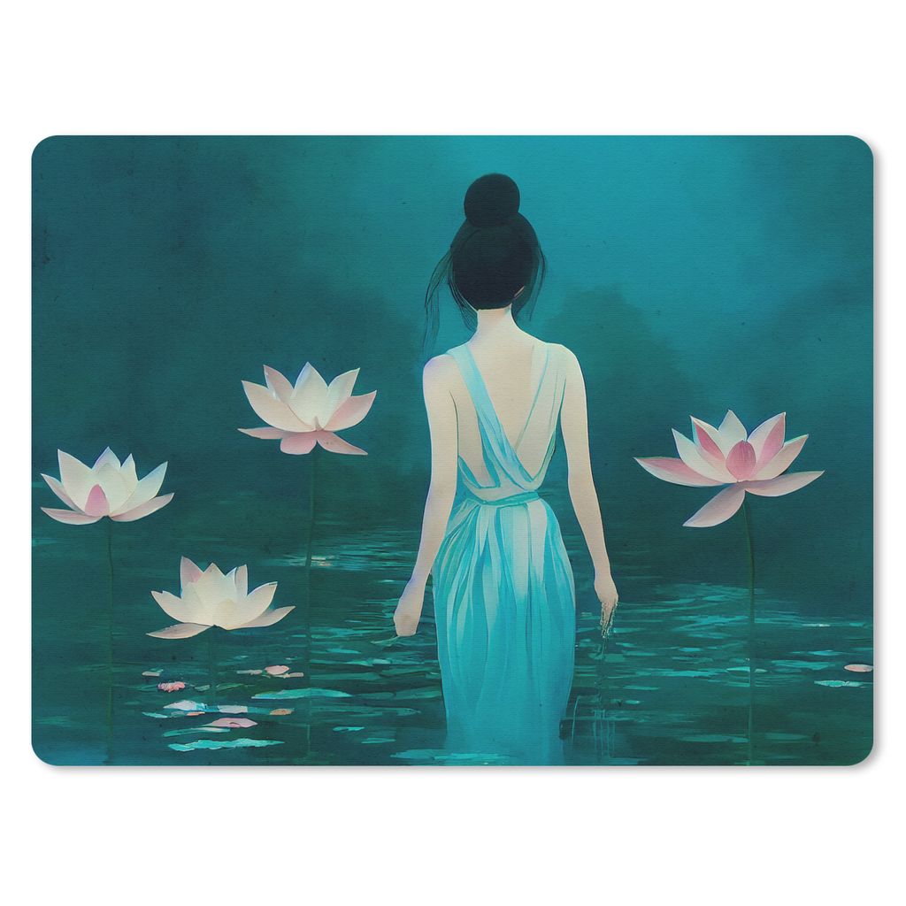 MuchoWow Mauspad Mousepad Frau - Porträt - Wasser - Blumen - Lilie 40x30 cm - Mousepads - Maus Mat - Pad - Mausunterlage - Anti Rutsch