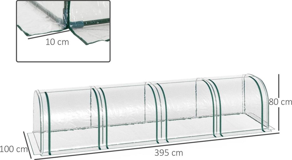Folientunnel Gewächshaus - Frühbeet Tunnel - Mit Tür - Stahlrahmen - 395×100×80 cm - Beige