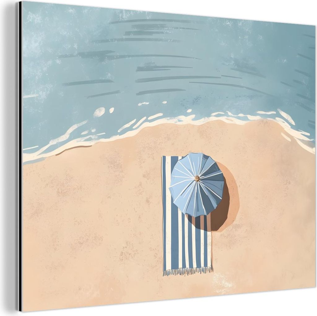 MuchoWow Wanddekoration Metall Metallbild Wandkunst 40x30 cm Strandtuch - Streifen - Sonnenschirm - Strand MuchoWow Aluminium Gemälde - Dekoration...