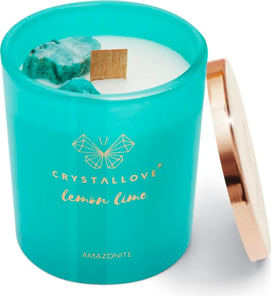 Bougie de soja pour méditation à l'amazonite et citron vert CRYSTALLOVE