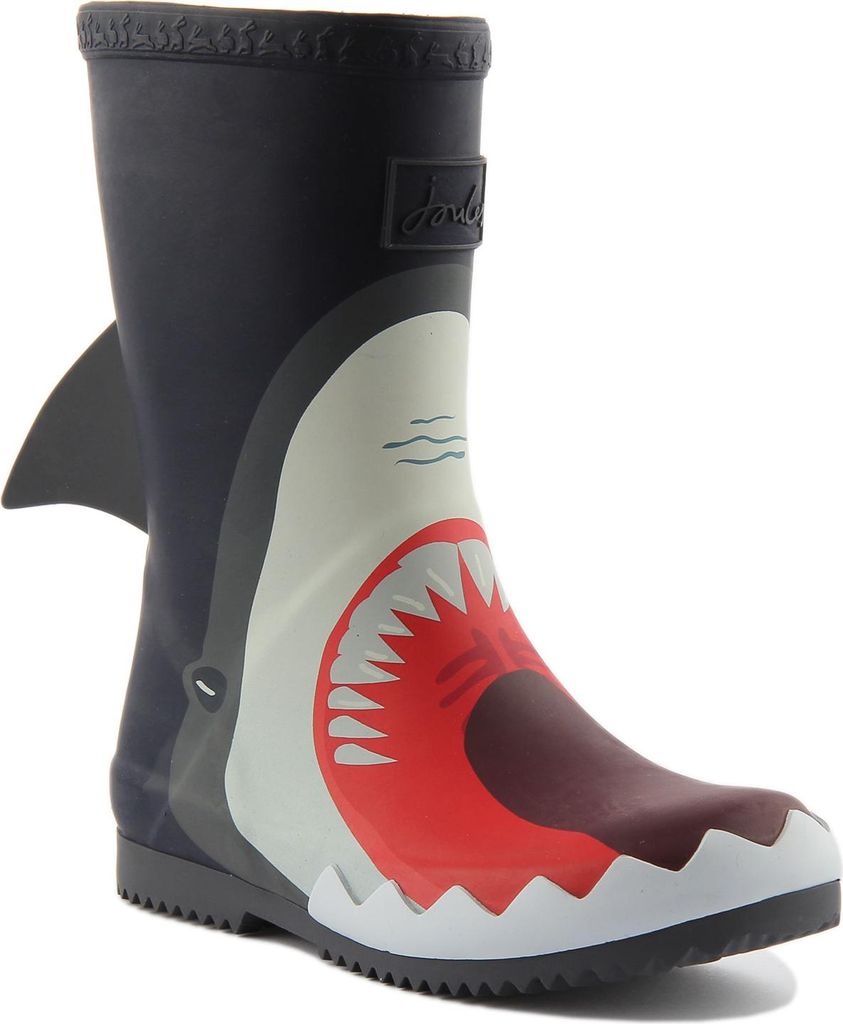 Joules JNR Roll Up Kinder Hai Druck Wellington Stiefel In Marine Blau (8 UK - 25 EU - 9 US)