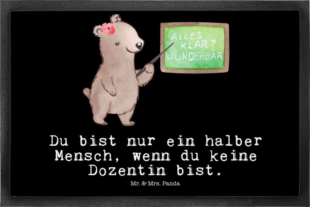 Mr. & Mrs. Panda Schmutzfangmatte Dozentin Herz 50 x 75 cm - Schwarz - Geschenk, Lustig, Universität, Witzig, Fußabtreter, Schuhabstreifer, fußm...