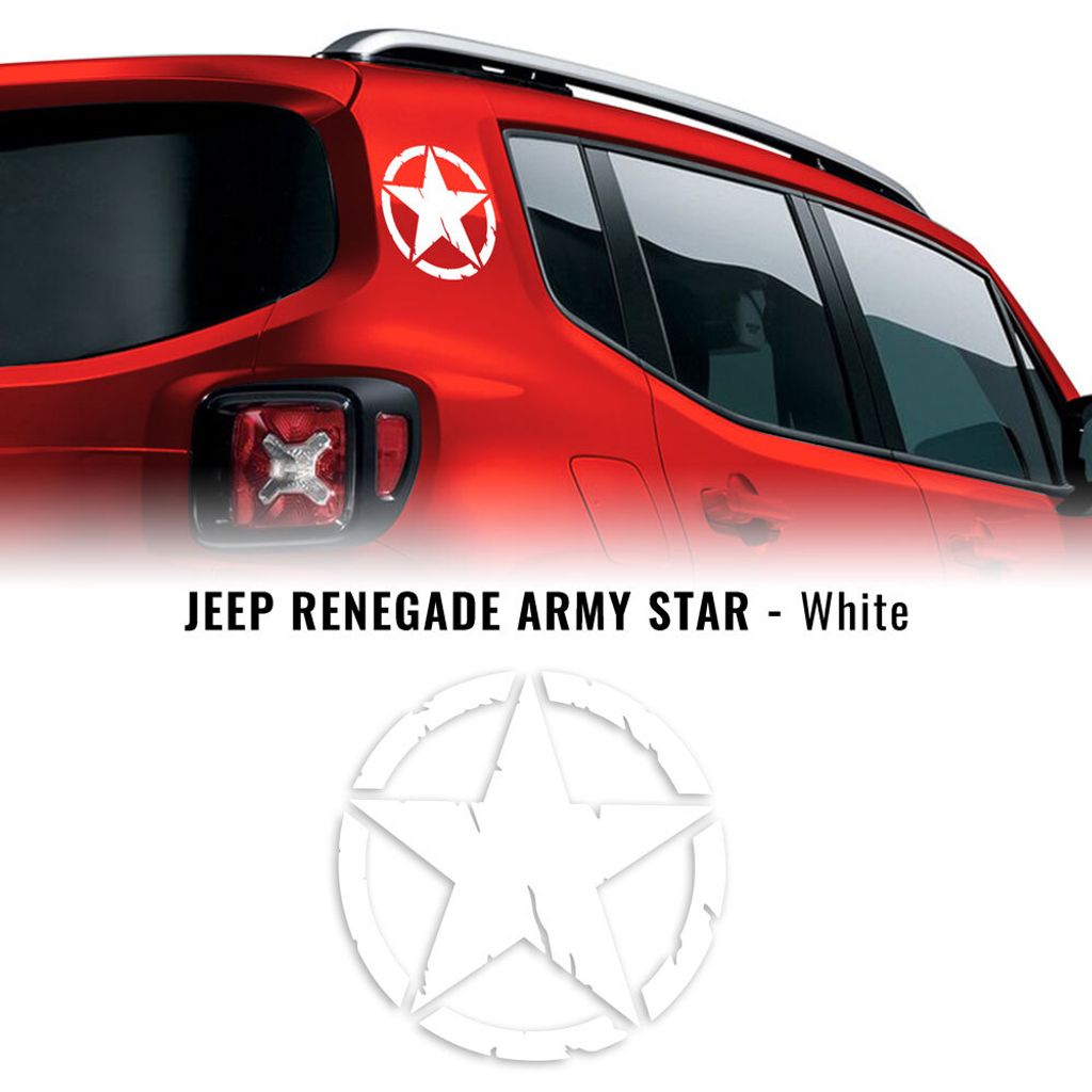 Aufkleber Stern Army Militare für Jeep Renegade, Diam 20 cm, Weiß, 2 Stück