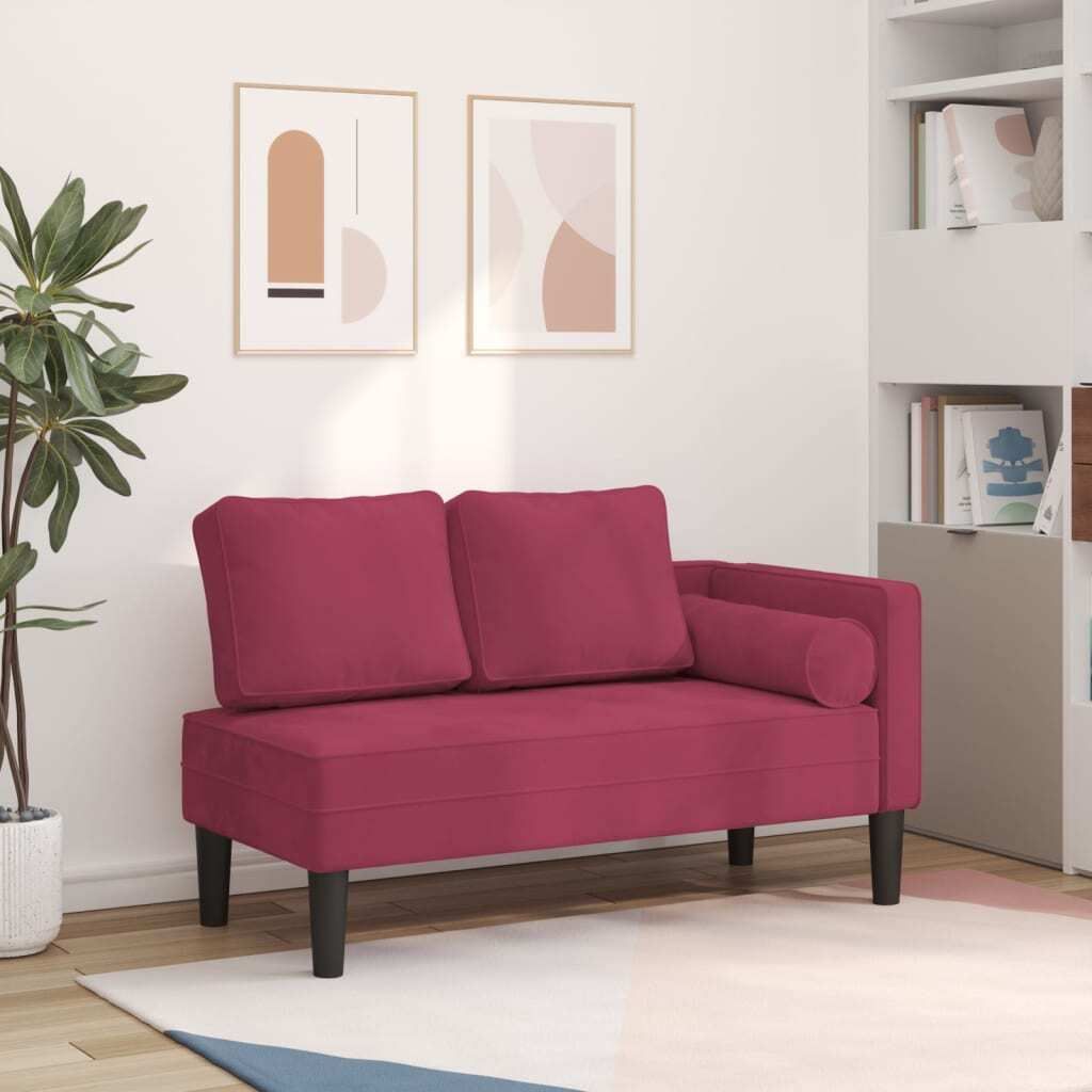 (Robust Möbel)Chaiselongue mit Kissen Weinrot Samt - 116,5x62x57,5cm NEU955609 - Recamieren