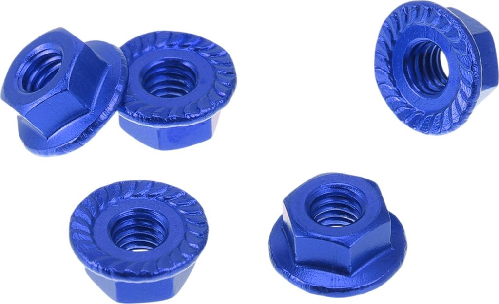 5 Stück M4 Auto Flanschmuttern Aluminiumlegierung gerändelte Sechskant-Sperrflanschmuttern rutschfester Sperrflansch Blau 4,6 mm/0,18"