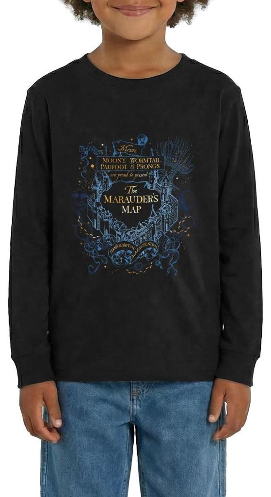 Spreadshirt Harry Potter The Marauder's Map Teenager Premium Langarmshirt, 146/152 (10 Jahre), Schwarz