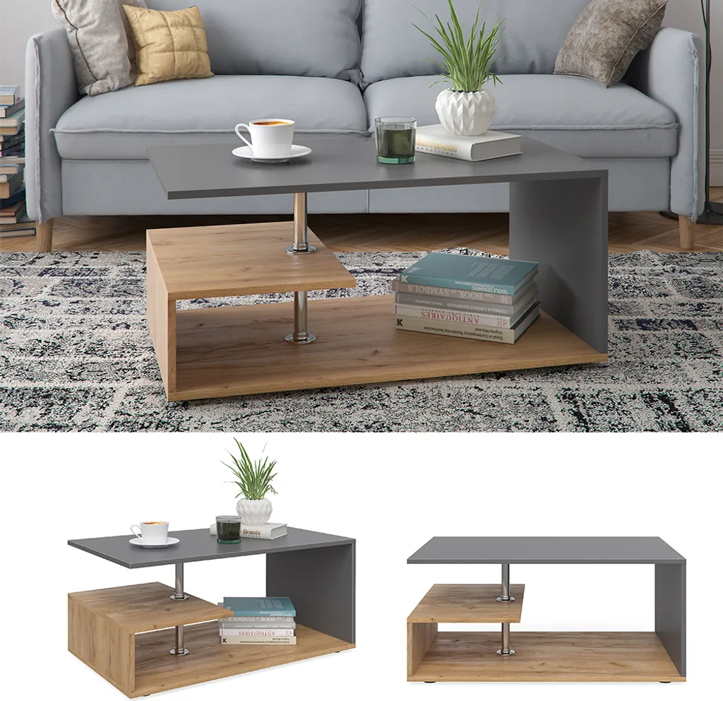 Table basse robuste Vicco Guillermo anthracite facile à monter 91cm - 2