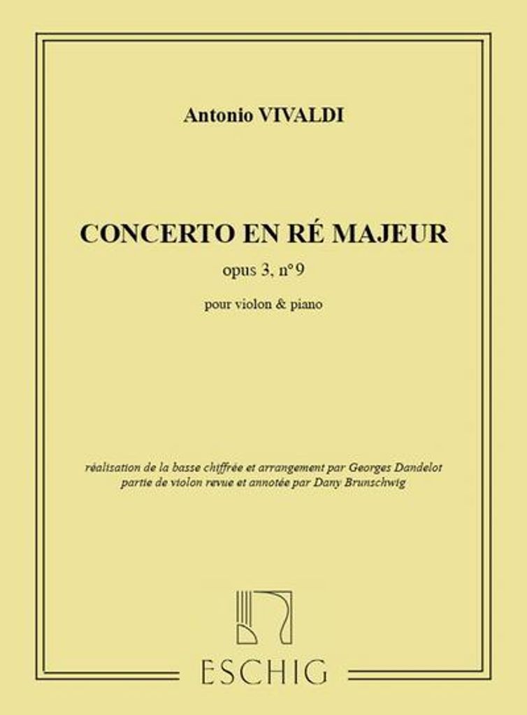 Concerto re majeur op.3,9 pour violonet orchestre à cordes pour violon et piano