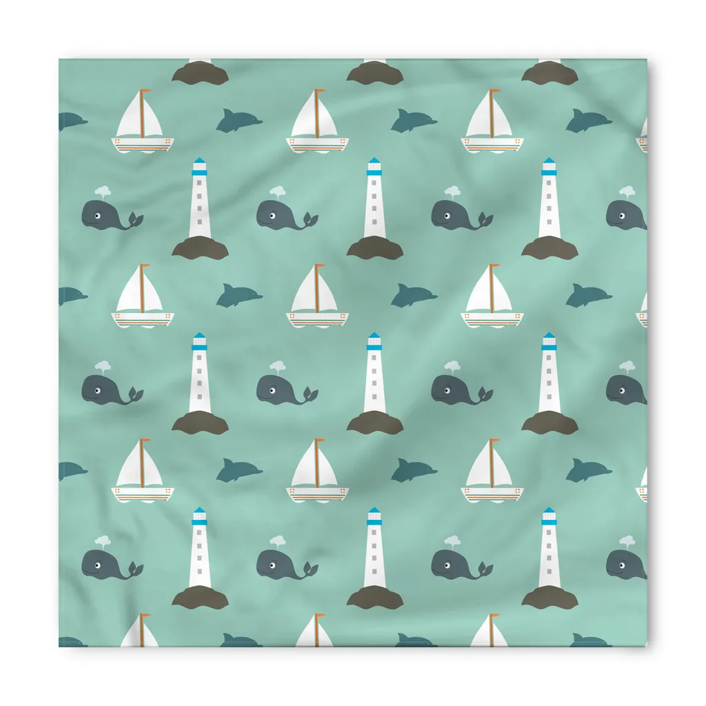 Bandana per Cani ABAKUHAUS Nautica - Balene e Fari - 55x55 cm Cotone - 3