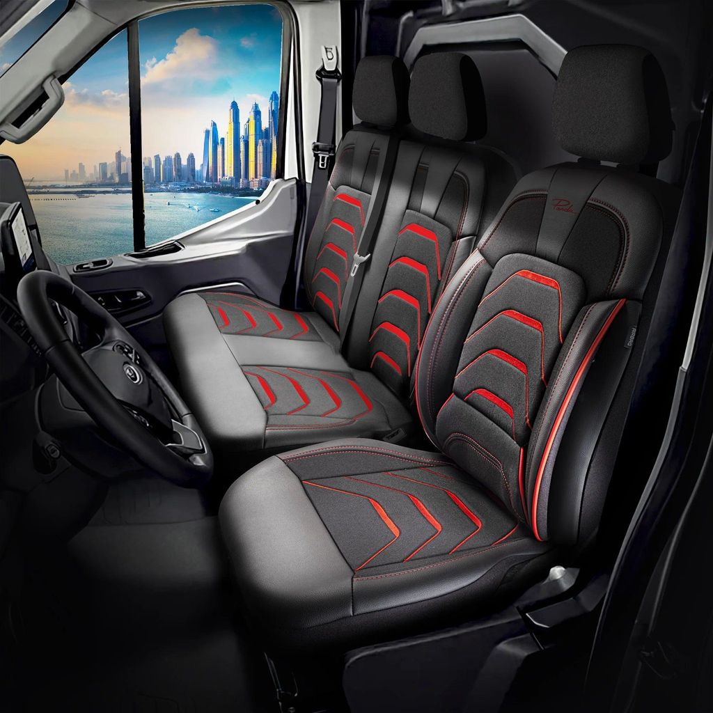Sitzbezüge Ford Transit 2014–2024 – Bodrum schwarz/rot – perfekte Passform (Sitz/Bank)