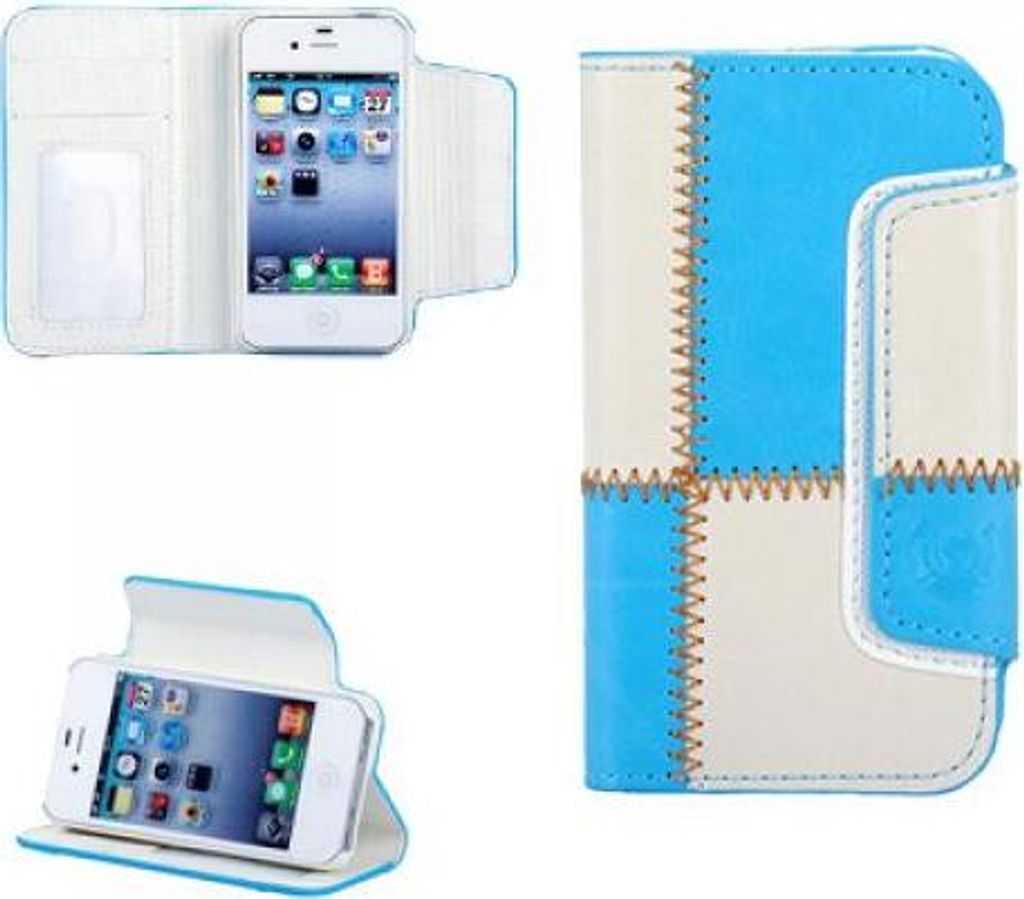 Apple iPhone 4 4G 4S numia Bookstyle Nahtmuster Blau-Weiss