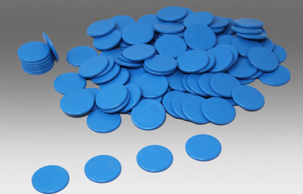 Spielchips blau (100 Stück) aus RE-Plastic | Zählchips Marker Tokens ø 25 mm