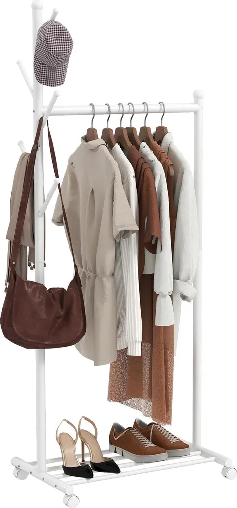Portant à vêtements blanc avec 5 patères et roulettes multidirection