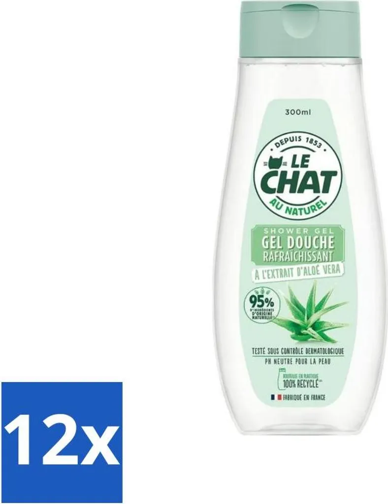 Gel Douche Anti-Dessèchement Le Chat pH Neutre Aloe Vera - Lot de 12 x 300ml