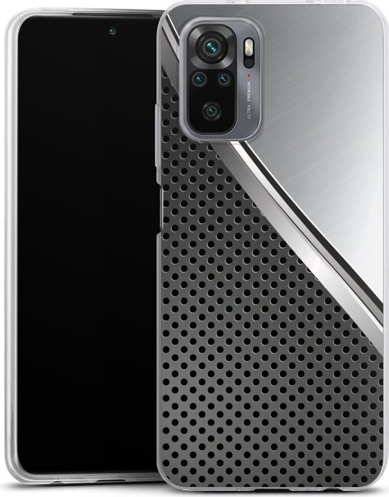 DeinDesign Slim Hülle für Xiaomi Redmi Note 10 4G Silikon Case Ultra Dünn Handyhülle Carbon Metall Stahl