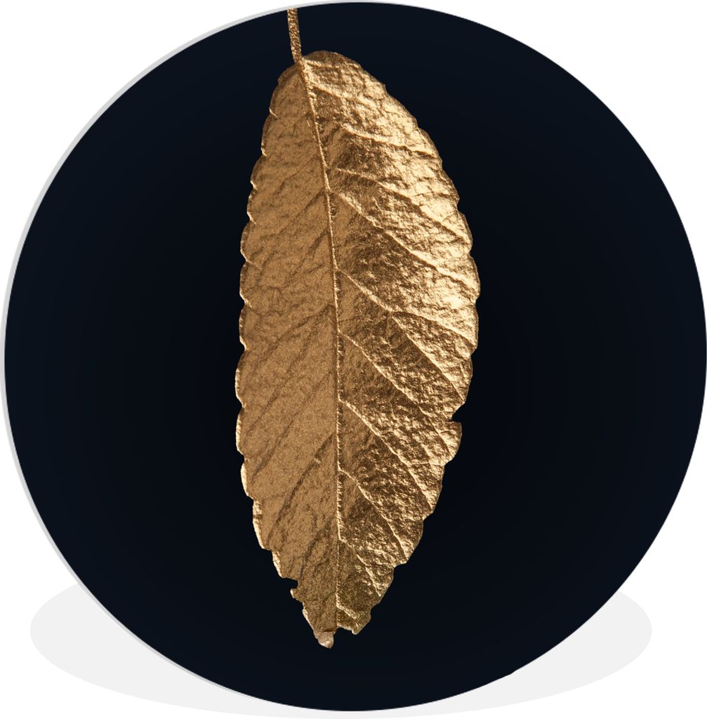 MuchoWow Rundes Wandbild - Runde Bilder Blätter - Schwarz - Gold - Luxus - Natur Ø 90 cm Kreis Wanddekoration Kunststoff - Wandkreis - Wandschm...